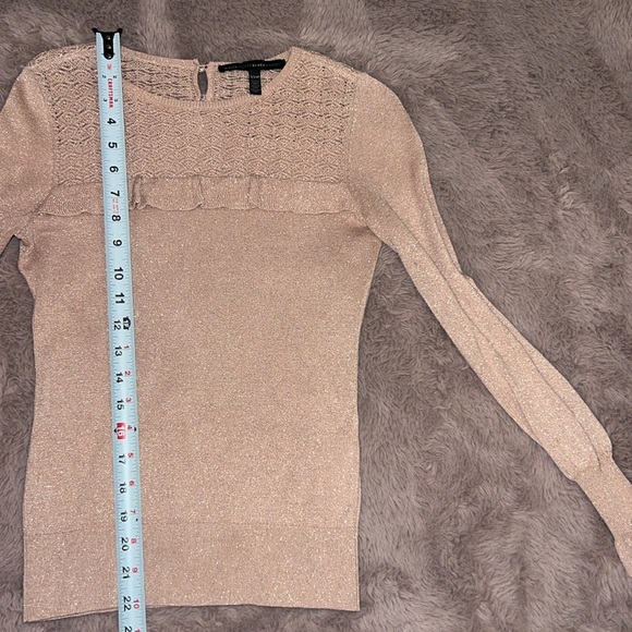 WHBM rose light pink metallic gold silver shimmer longsleeve sweater blouse XXSP - Picture 15 of 15